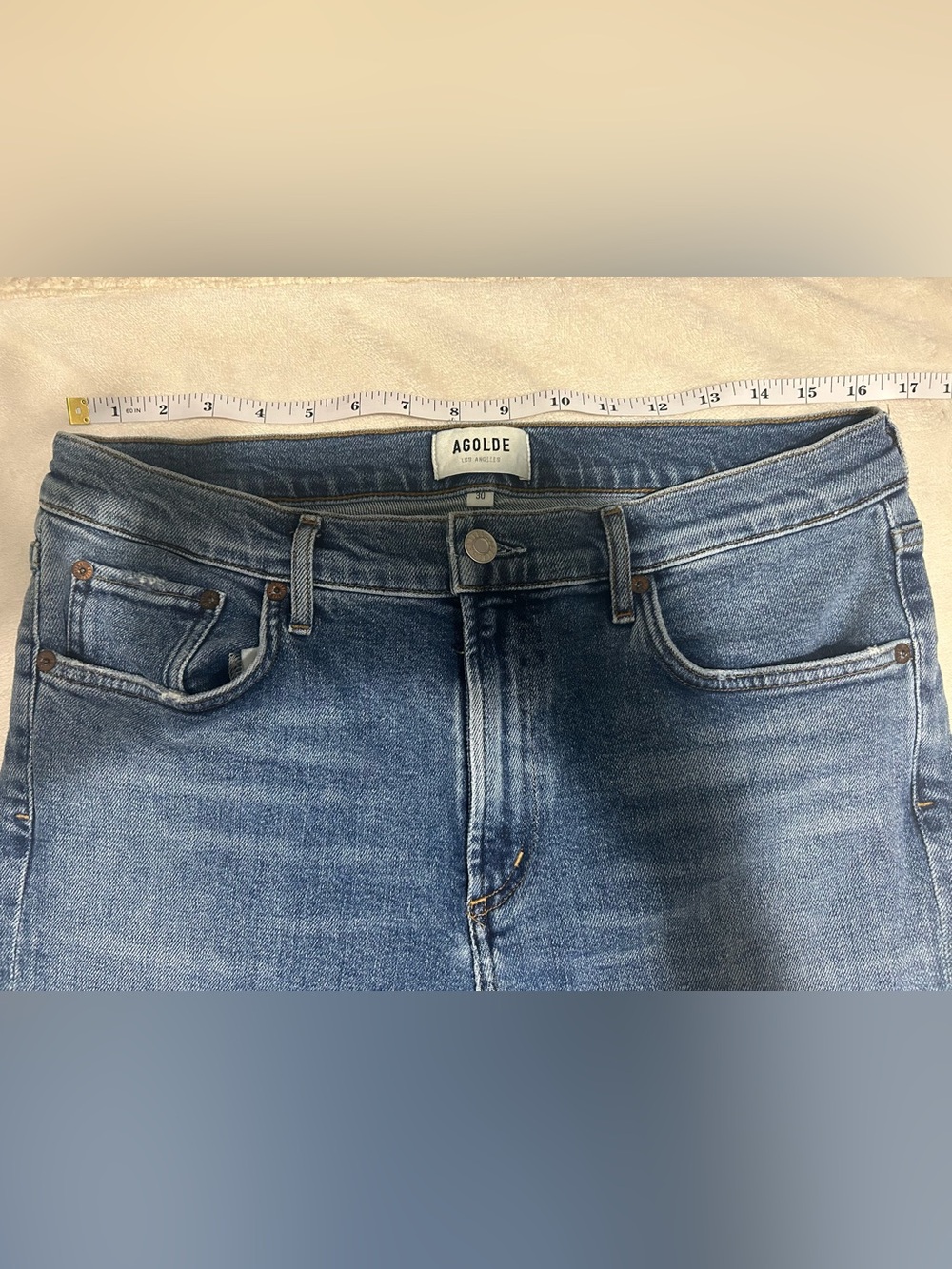 Agolde Toni Jeans Distressed Mid Rise Straight Leg Medium Wash Blue Size 30 - Picture 7 of 8